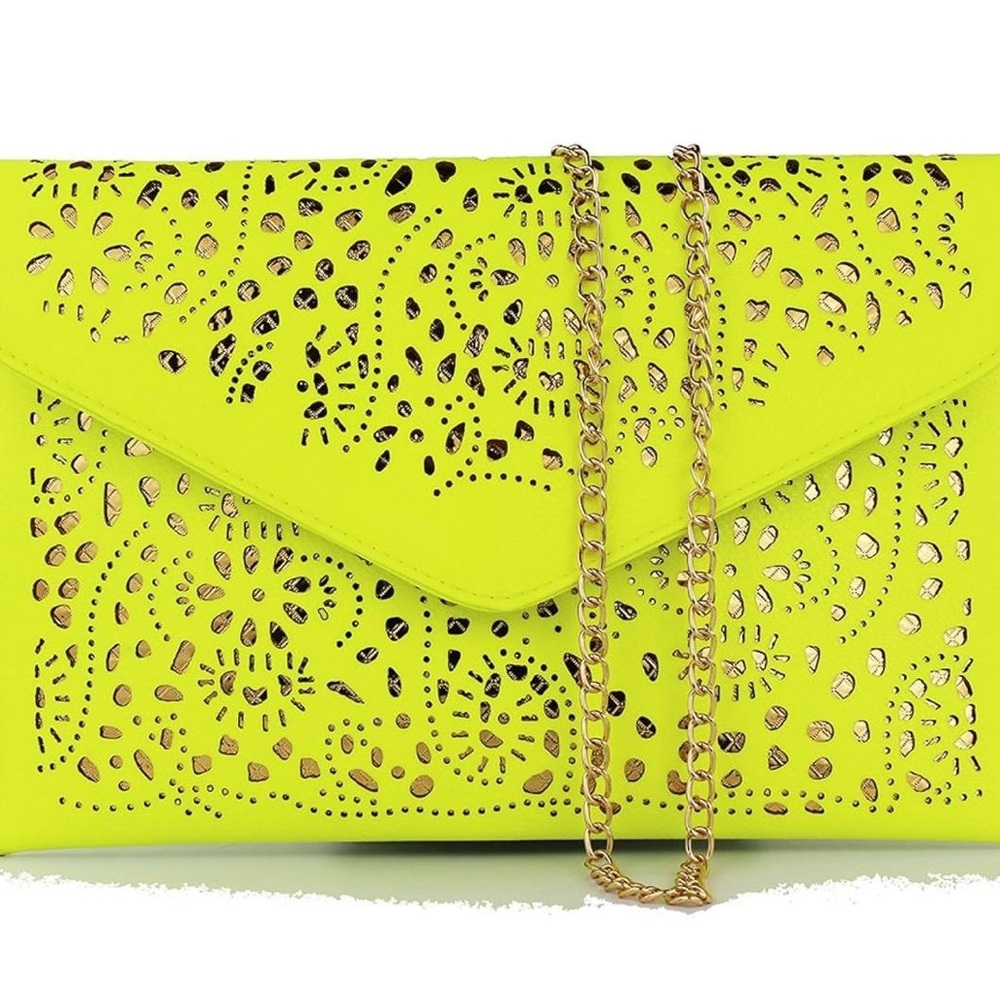 Lime Green Laser Cut Women's Clutch - Leather